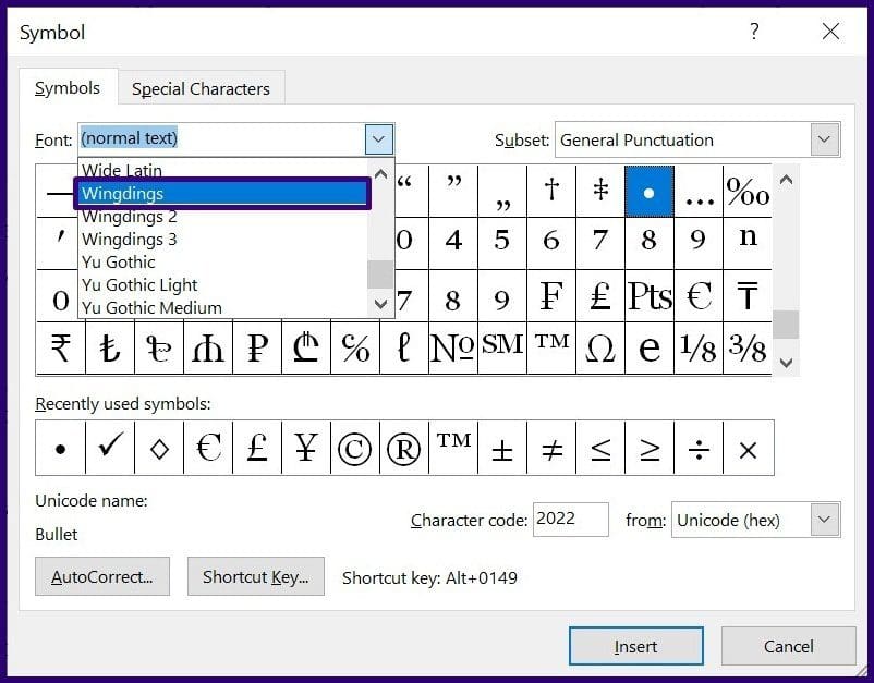 Insert tick symbols in microsoft word step 6