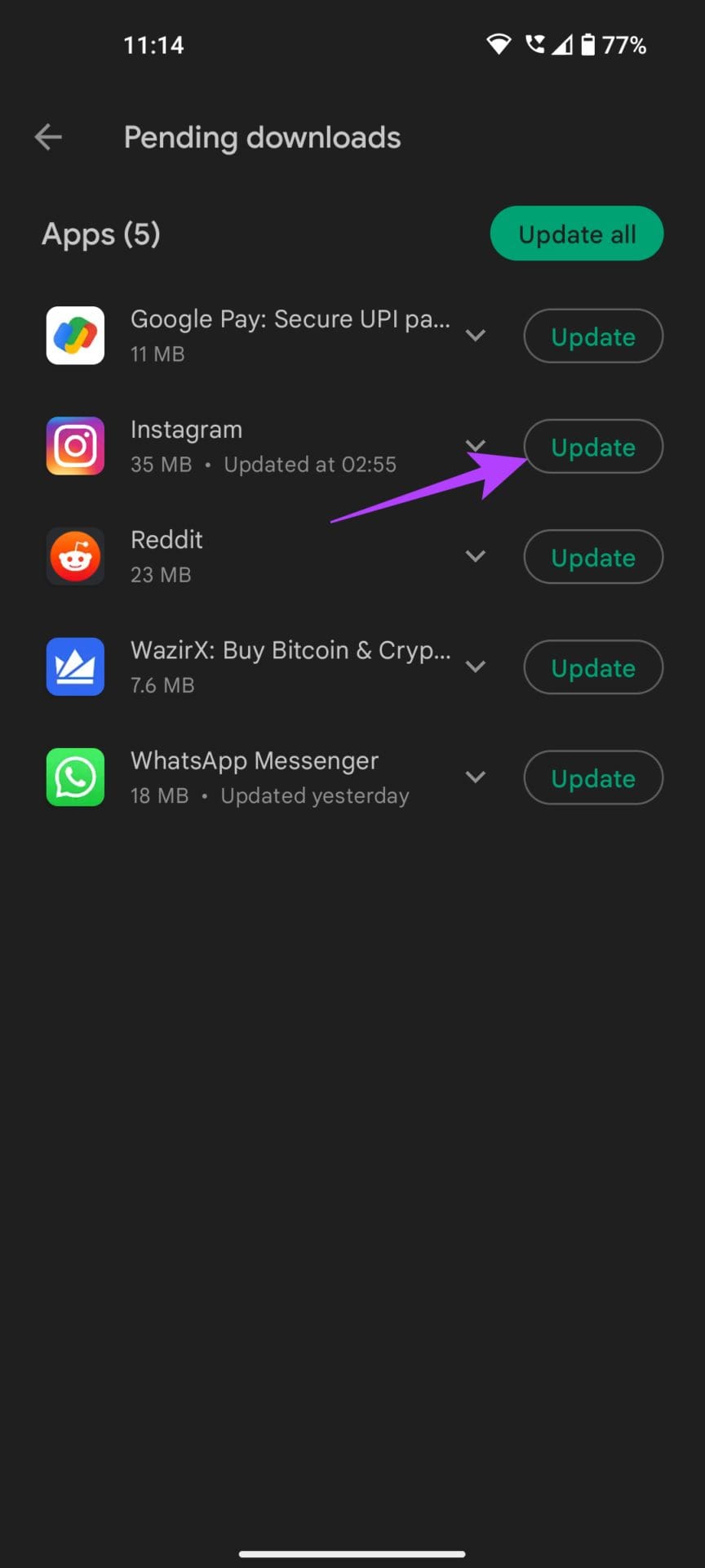 Update instagram app
