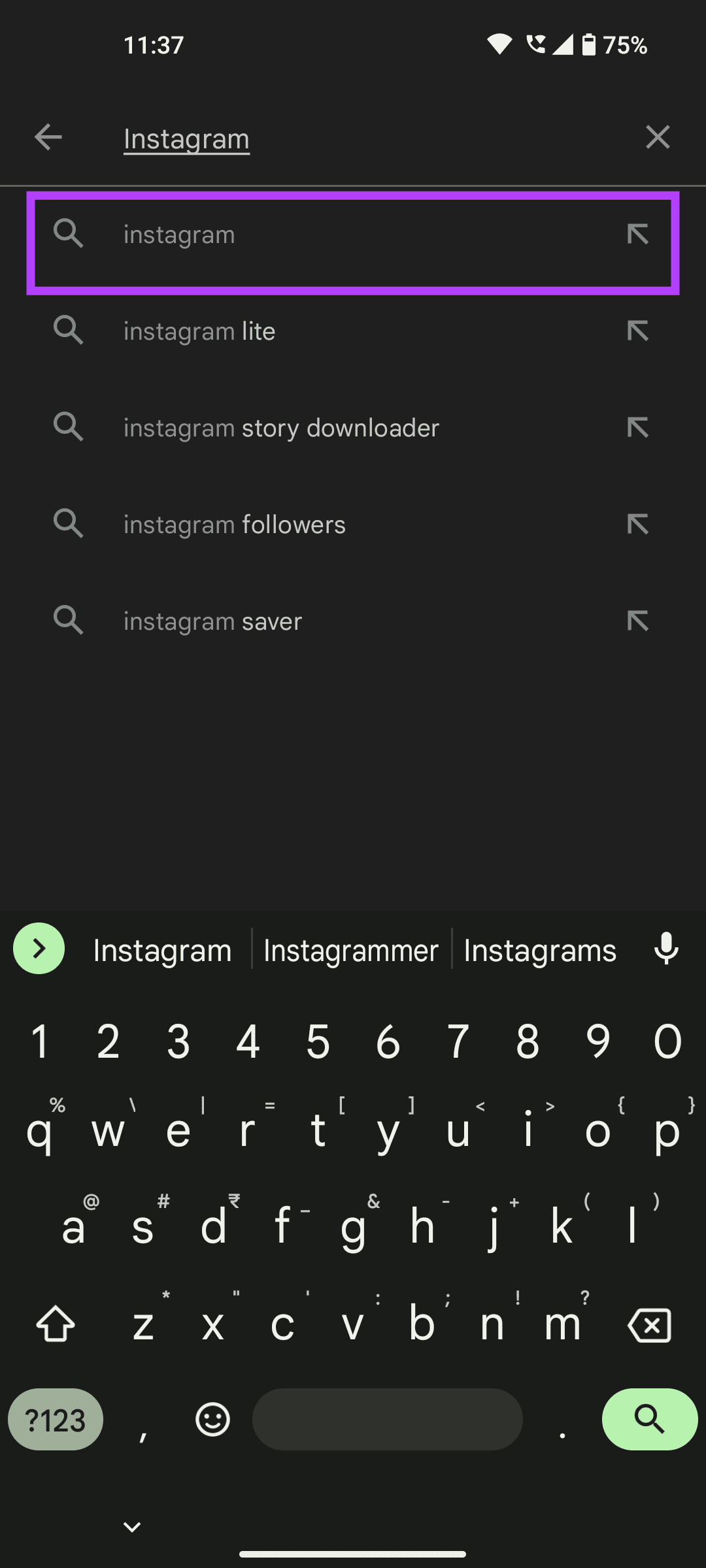 search for instagram