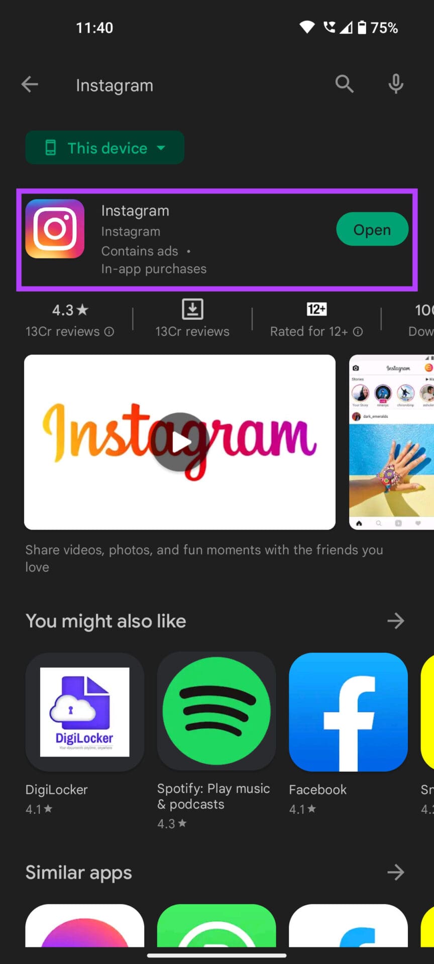 tap on instagram