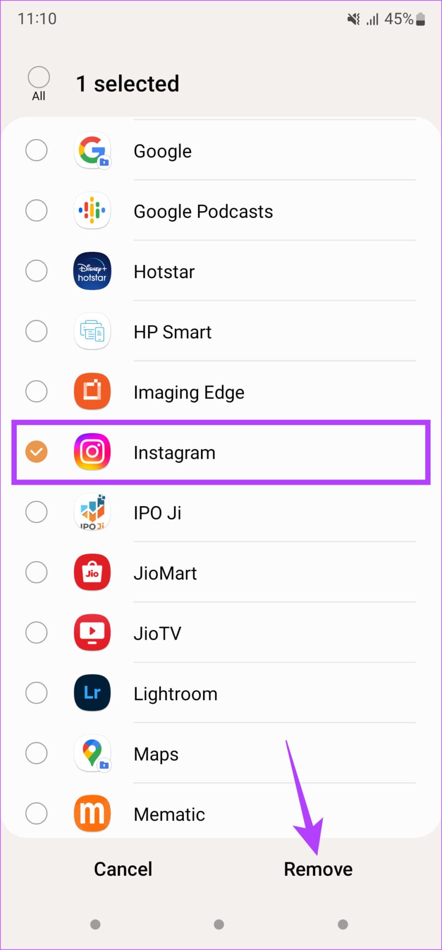 Remove instagram from deep sleep apps