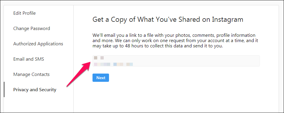 Instagram Data Download Disclaimer