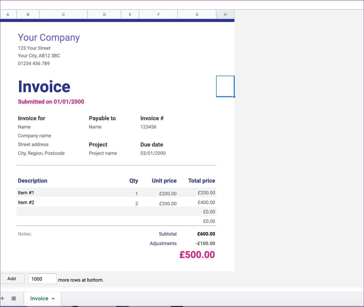Invoice Sheets