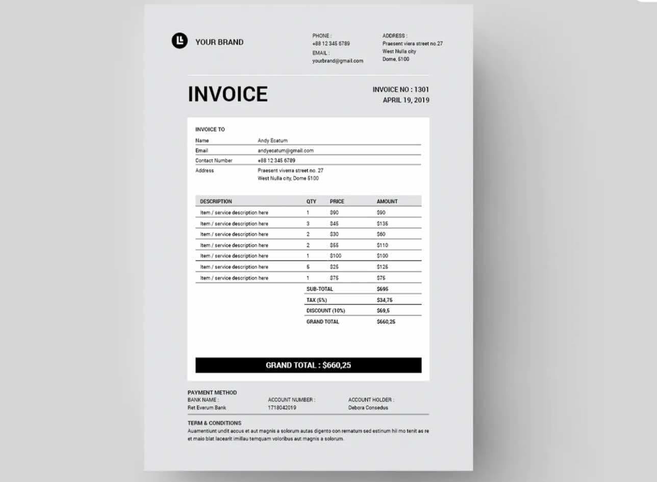 Invoice template for google docs