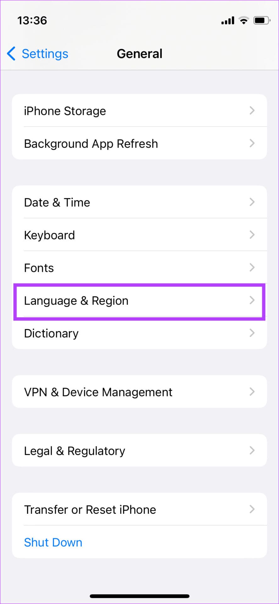 language and region settings