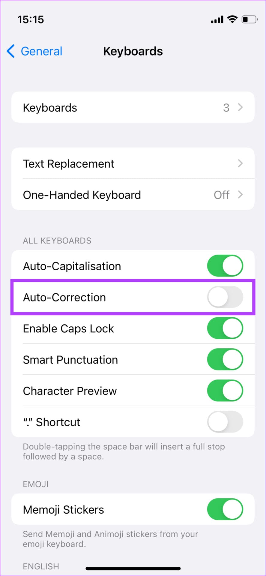 Autocorrect toggle off