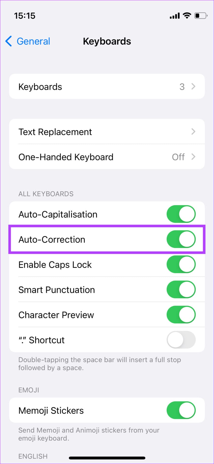 Autocorrect toggle on