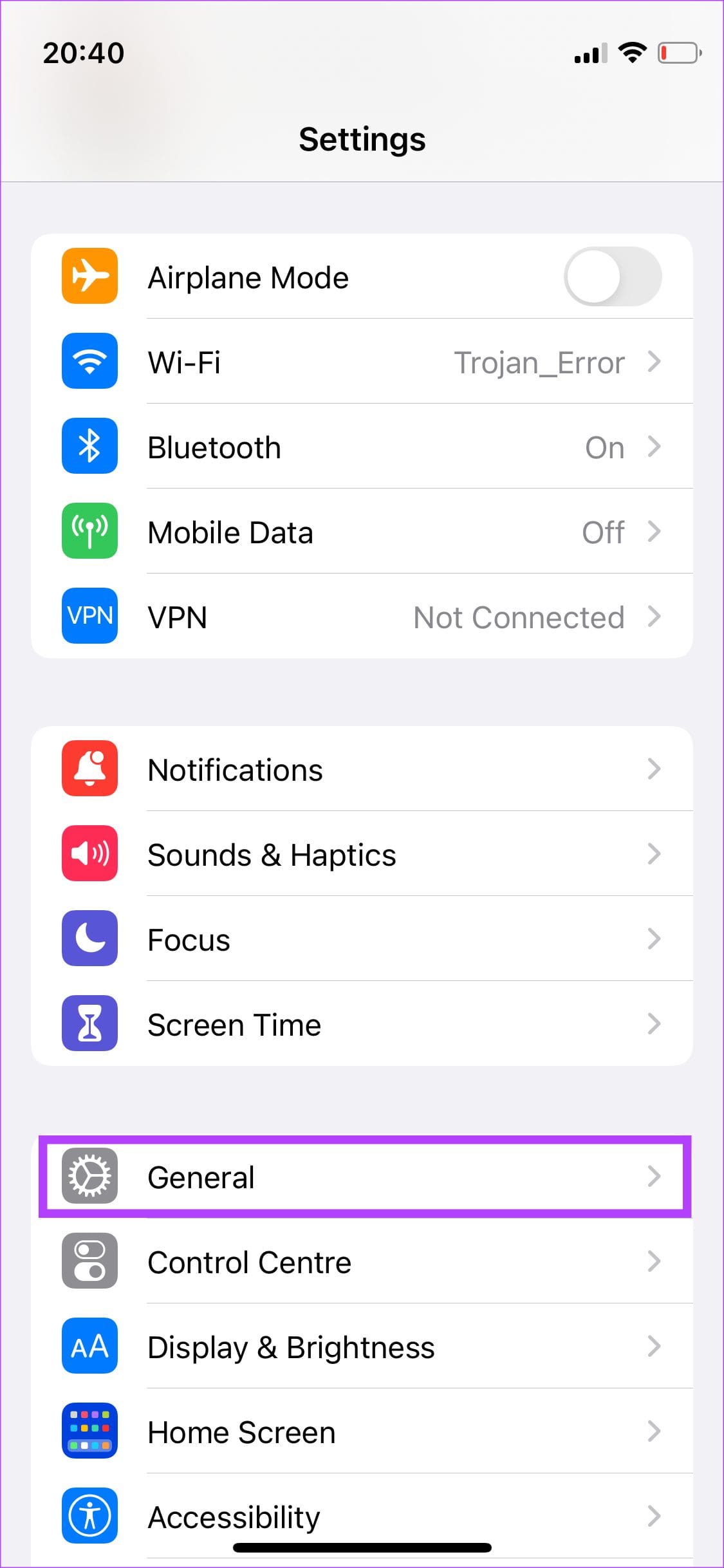 Settings on iOS