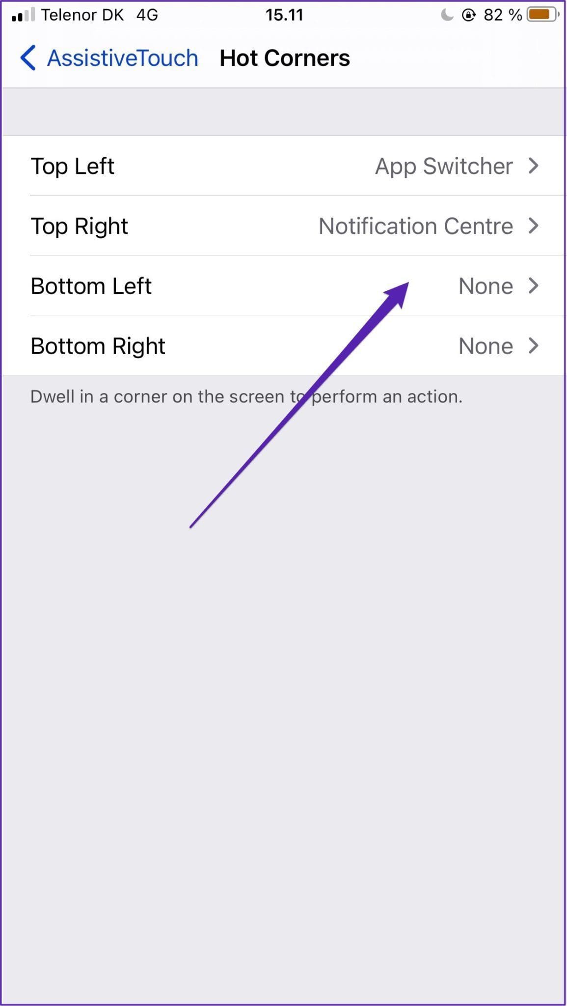 Iphone hot corner options