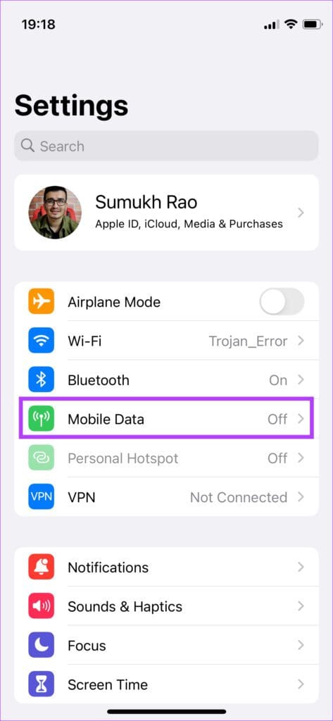 Settings on iOS