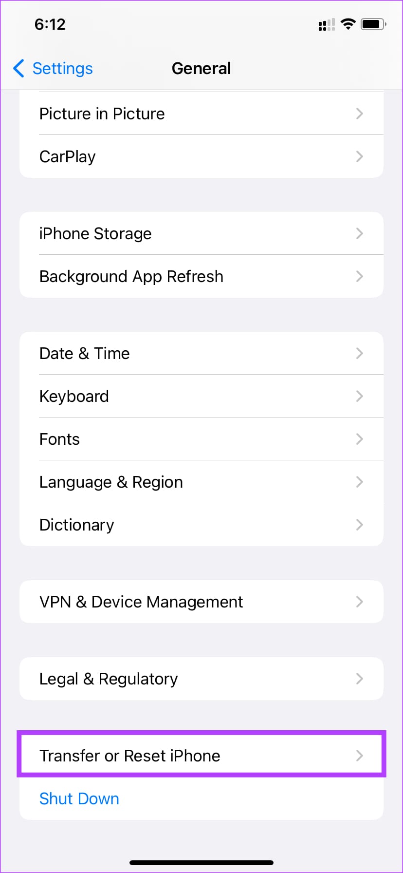 Transfer or reset iPhone
