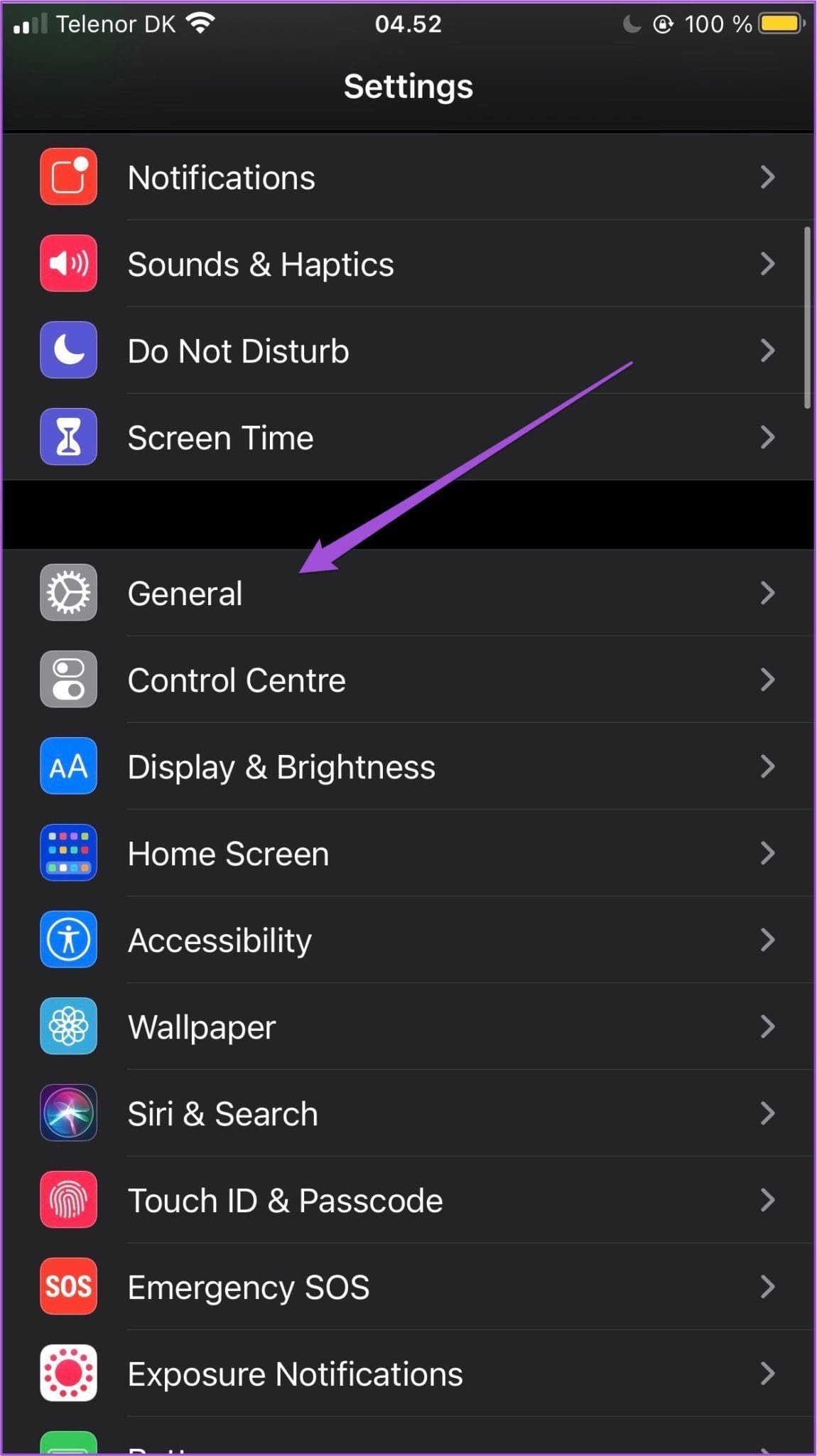 Iphone settings general