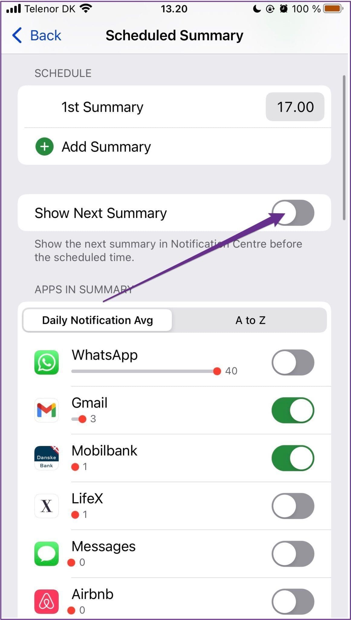 Iphone show next summary