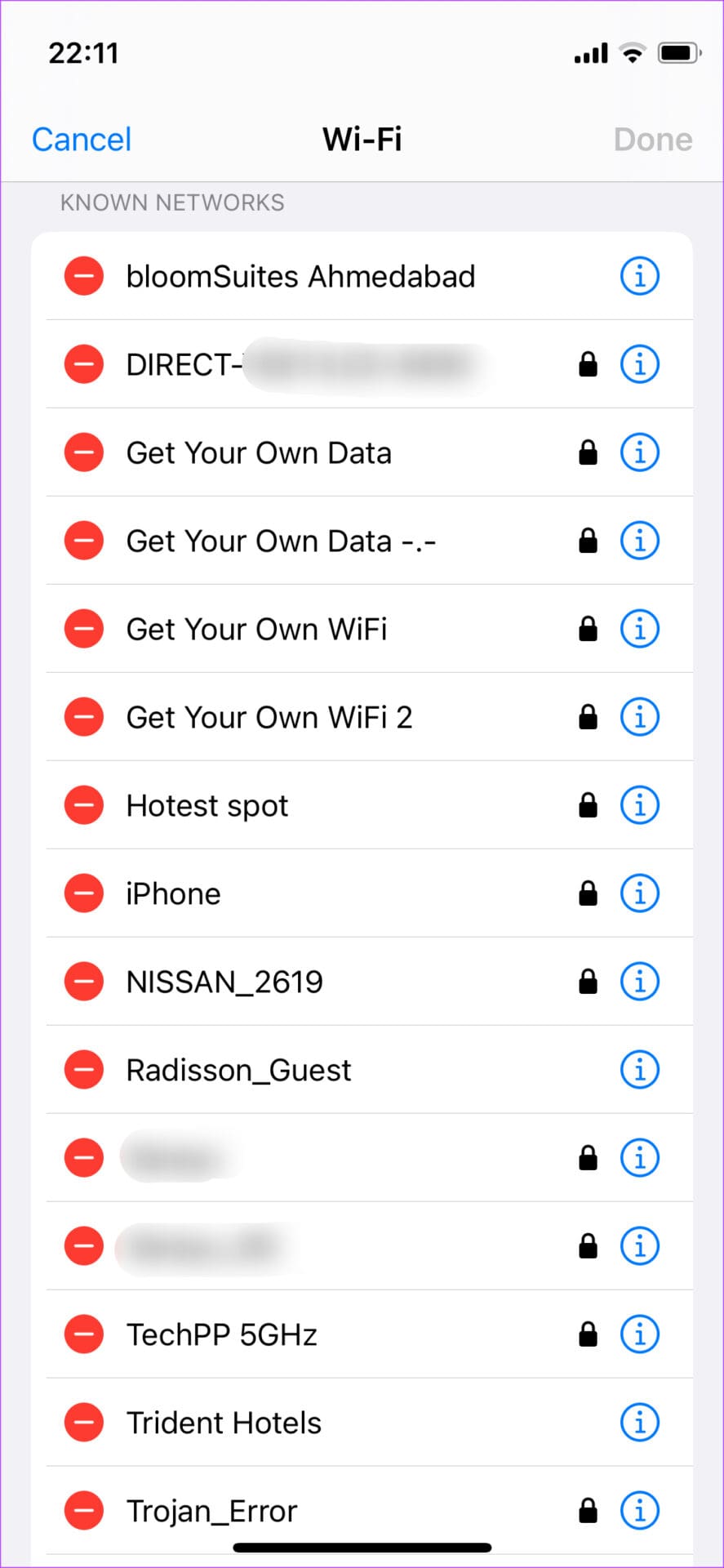 Saved Wi-Fi passwords