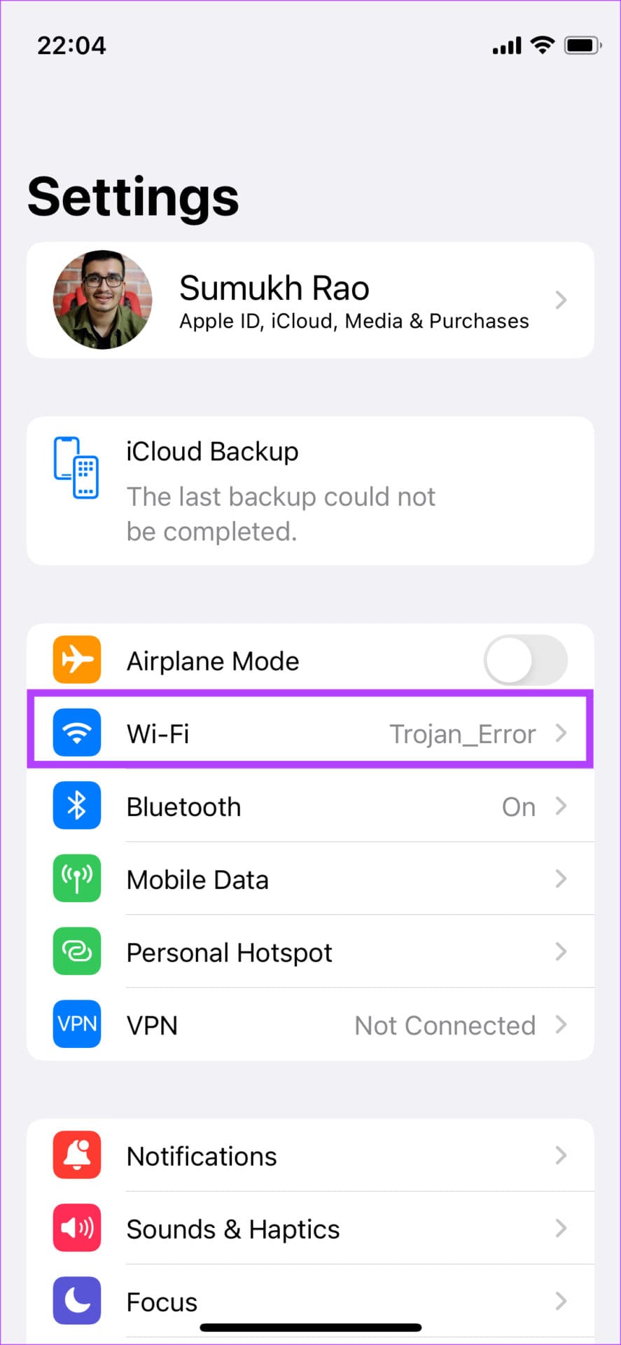 Wi-Fi settings for password