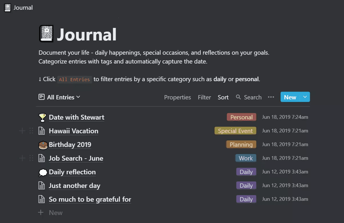 Journal notion