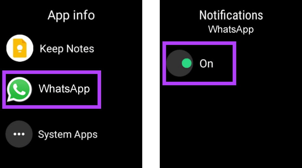 keep whatsapp notifications enabled on watch