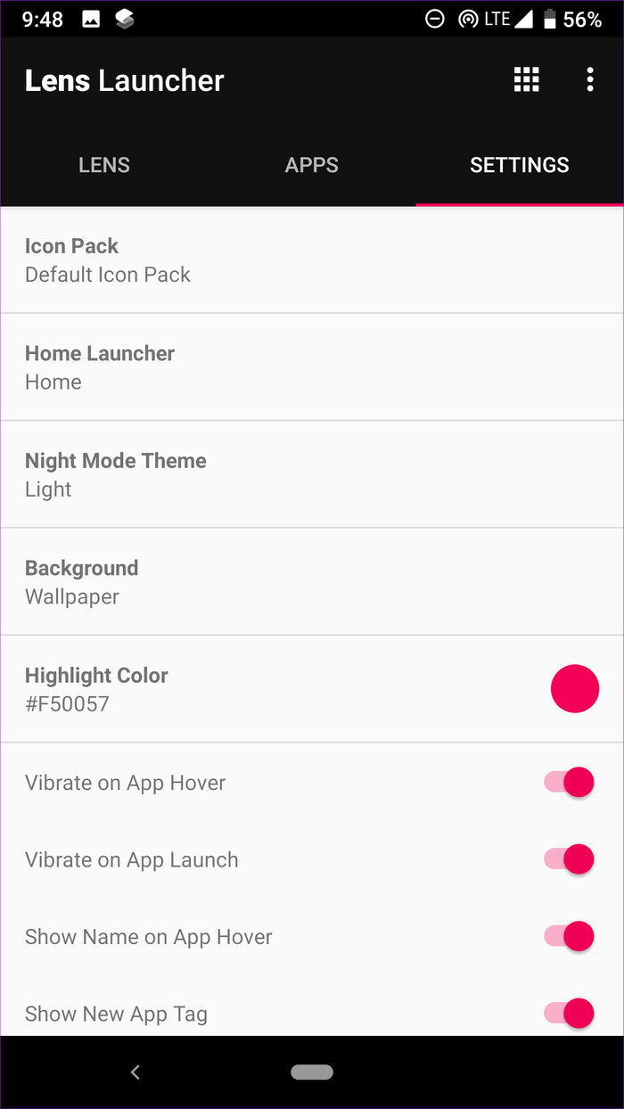 Lens Launcher Settings