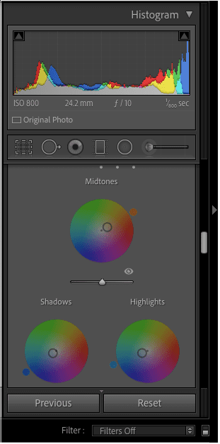 Lightroom color grading wheels