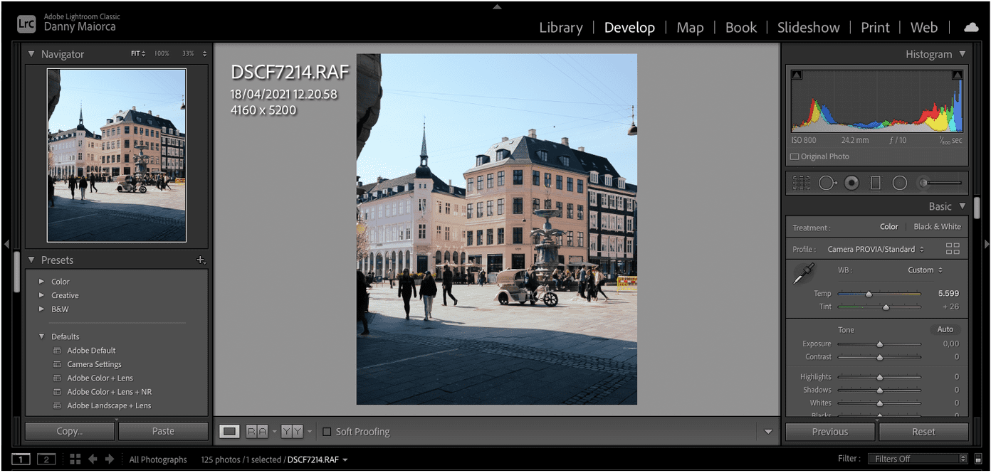 Lightroom develop tab