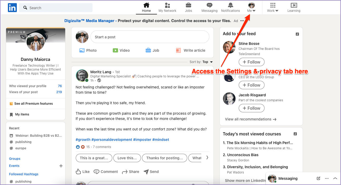 Linkedin close account settings