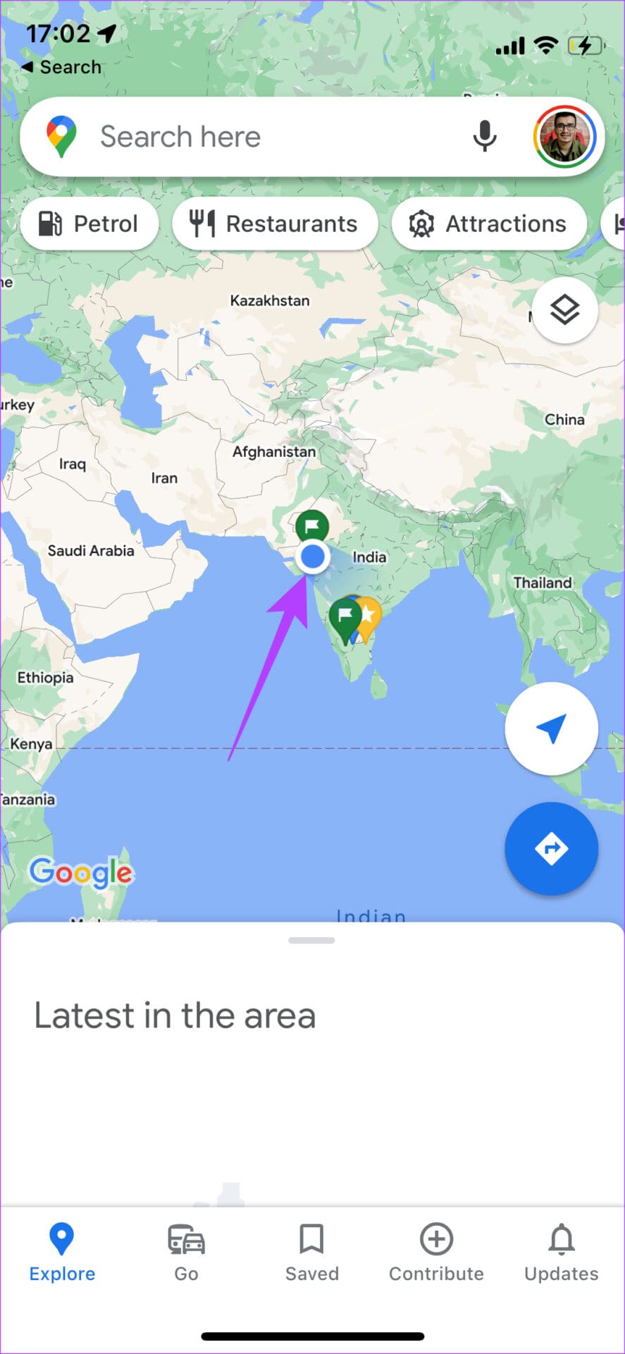 Tap on blue dot