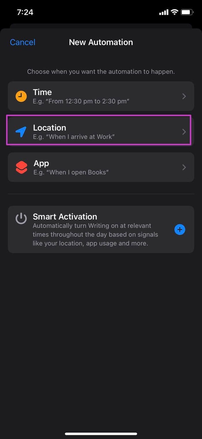 Location based focus mode