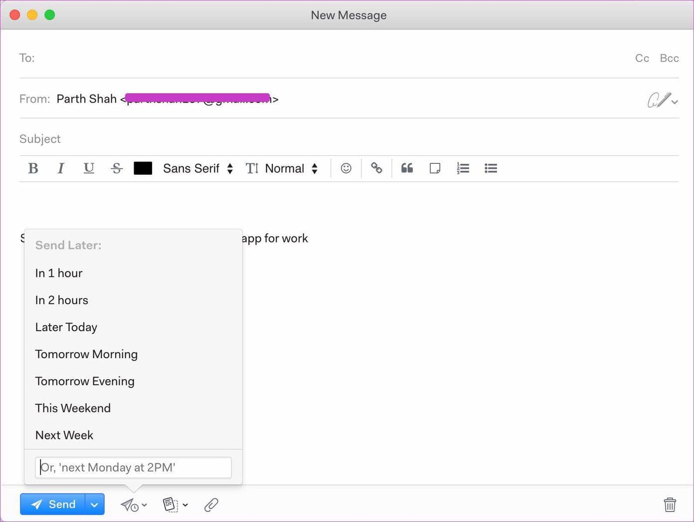 Mailspring compose menu