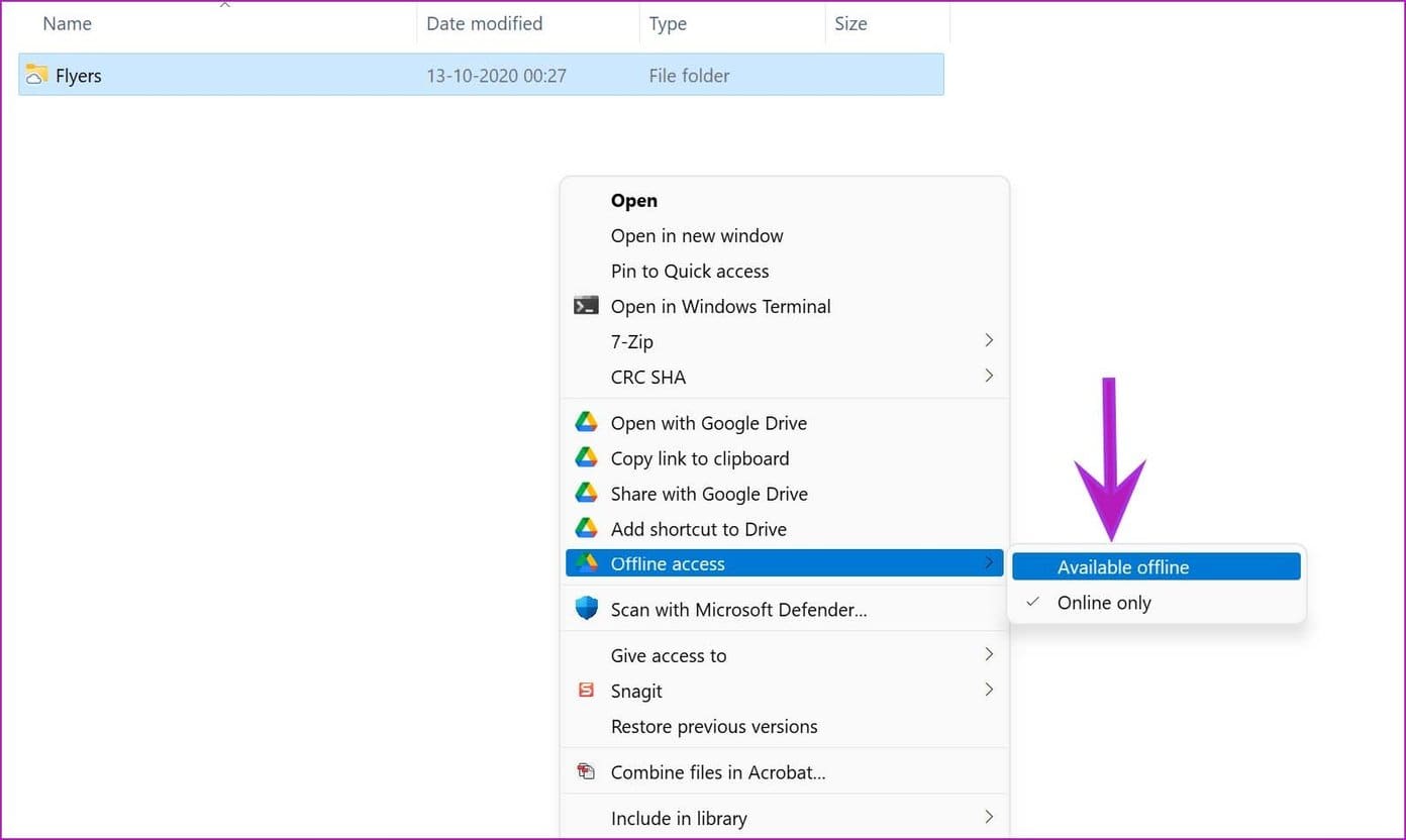Make drive files available offline