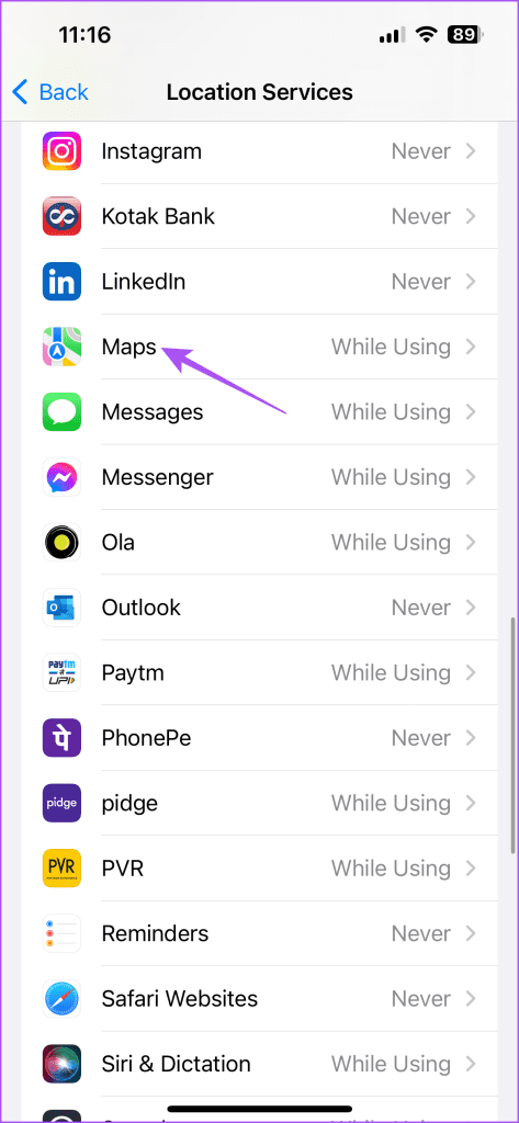 Maps Location Settings iPhone 