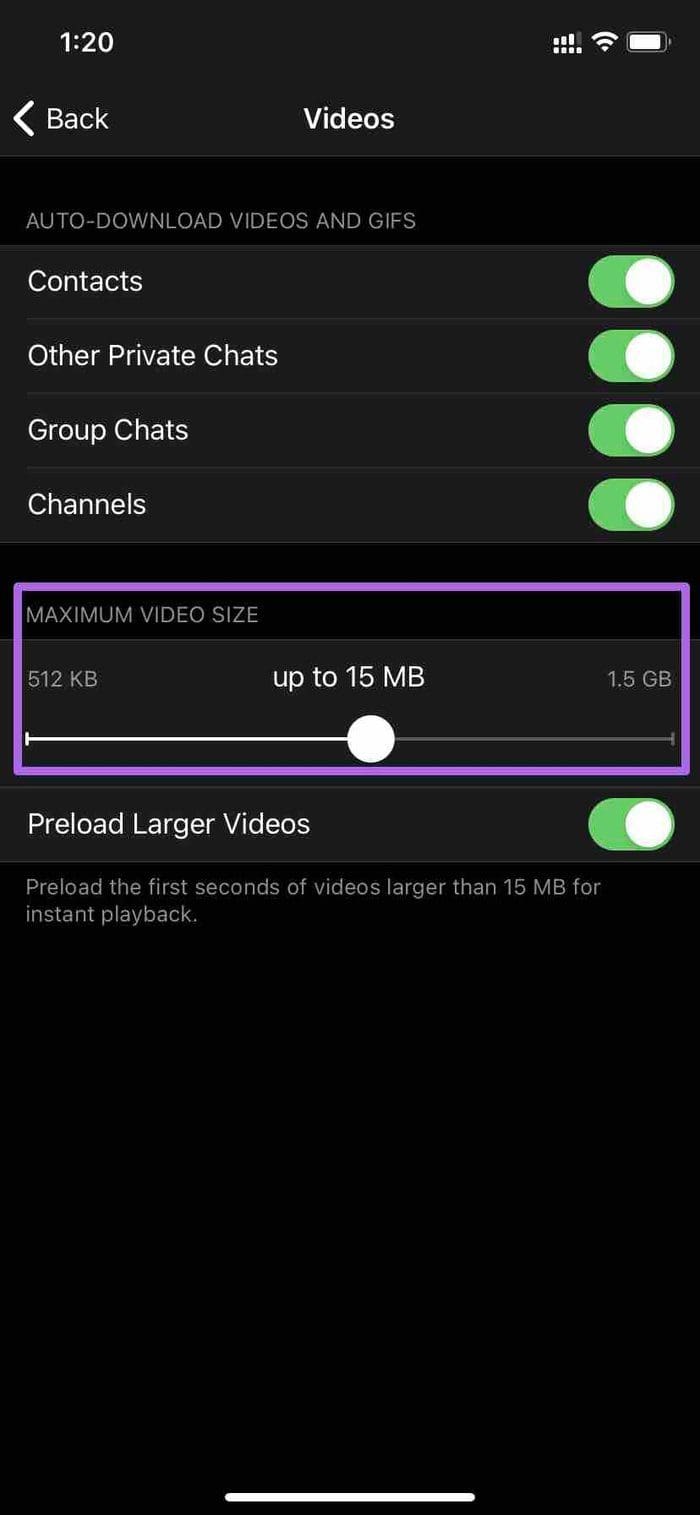 Maximum video download size