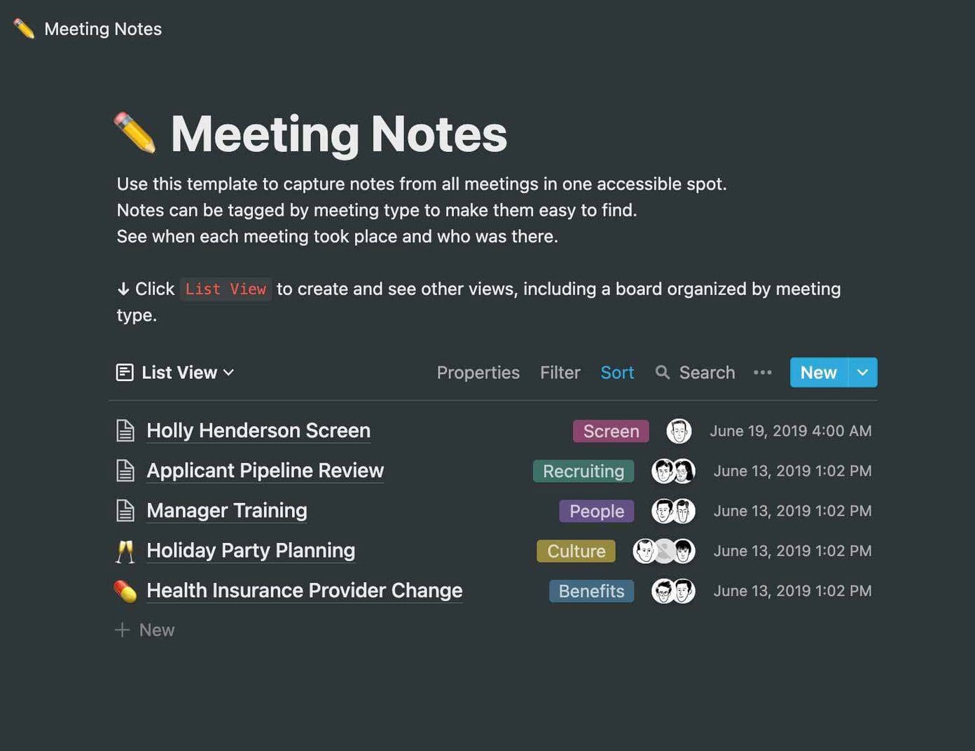 Meeting notes notion template
