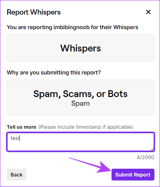 mention the reason and hit Submit Report