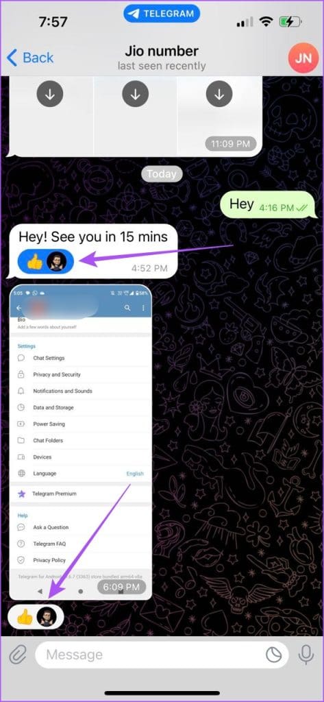 message reaction icon telegram app mobile