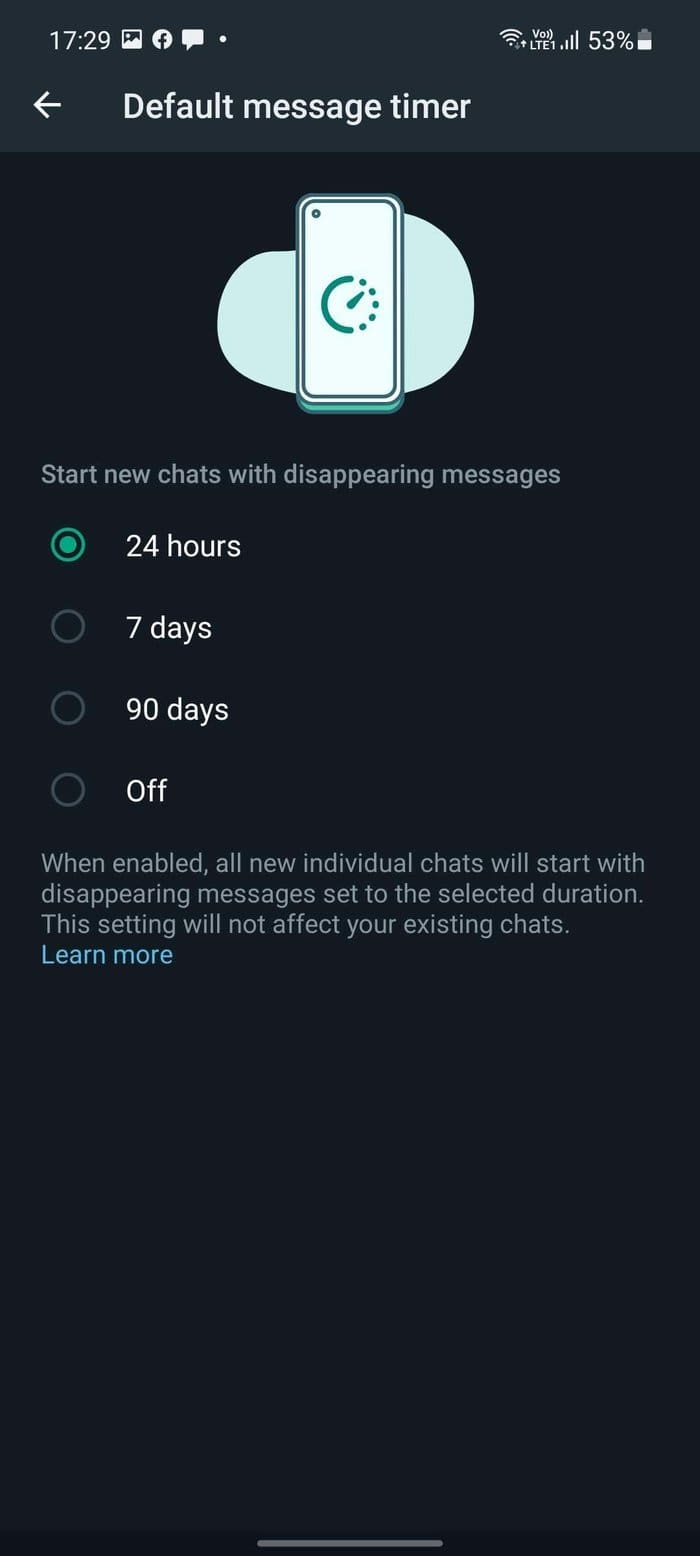 Message timer for chats