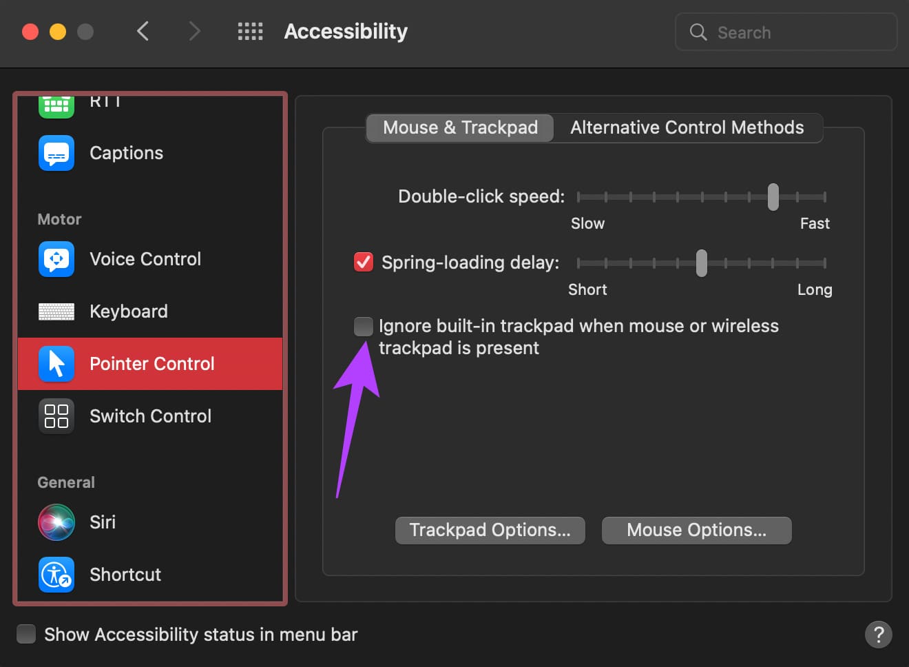 ignore built-in trackpad