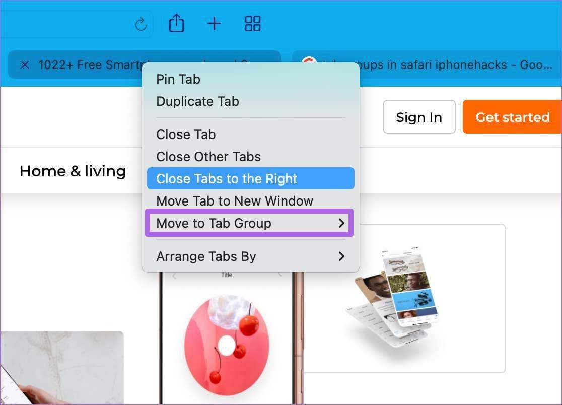 Move to tab group in safari