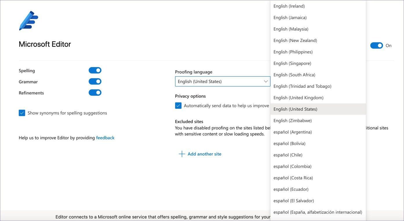 Ms editor settings languages