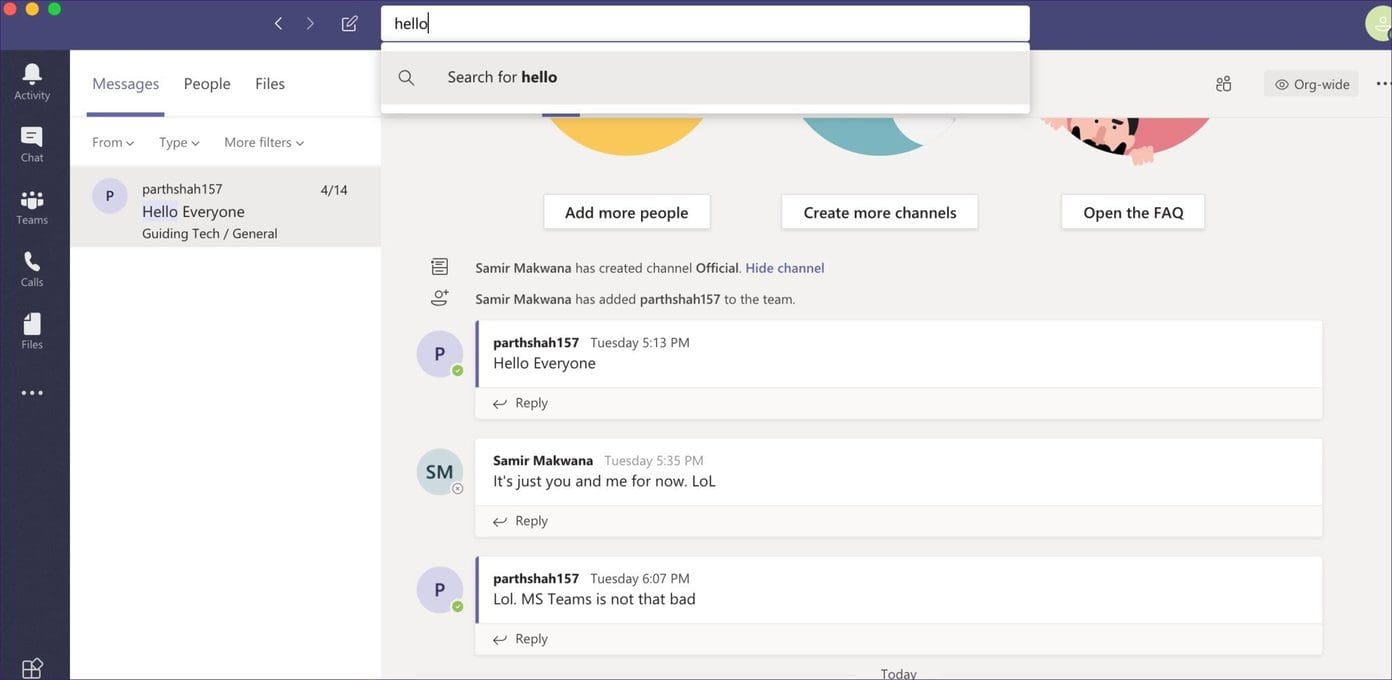 Ms teams search