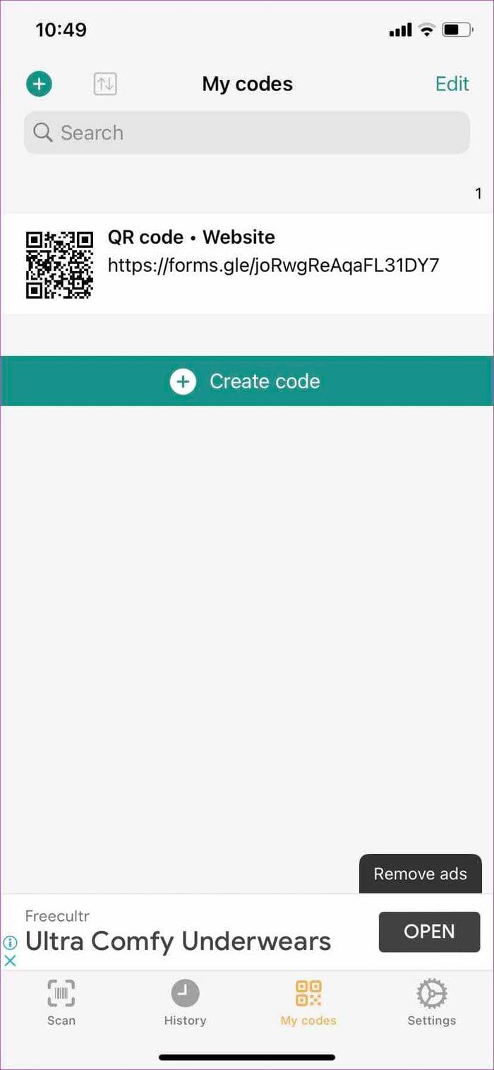 My codes menu