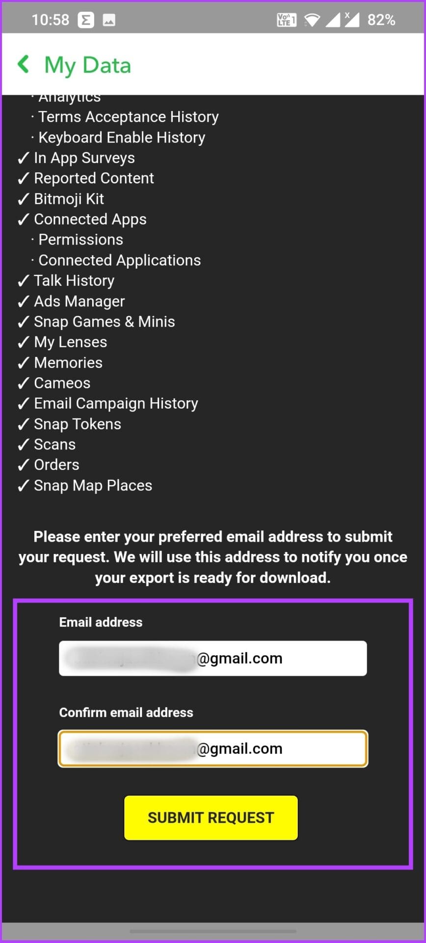  tap Submit Request