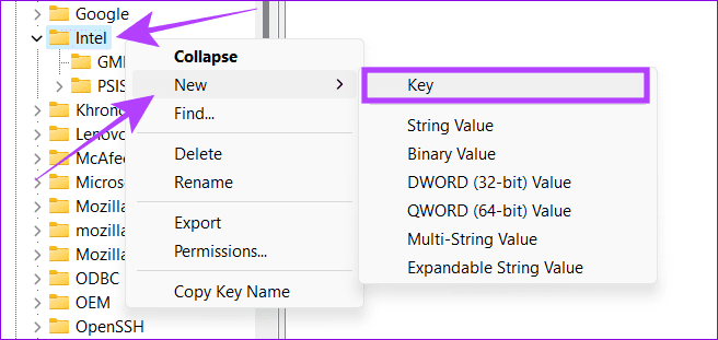 navigate to intel, new and hit key