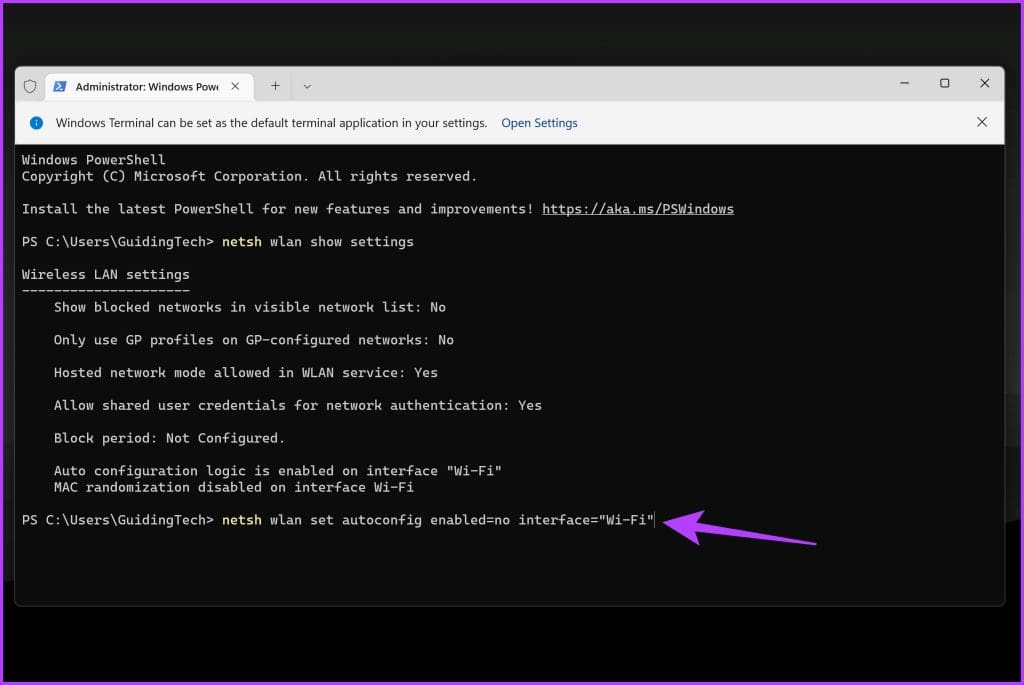 netsh wlan set autoconfig enabledno interfaceWireless Network Connection