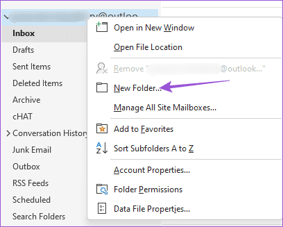 new folder outlook app windows