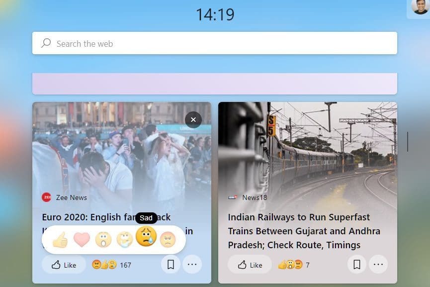 News reaction in windows 11