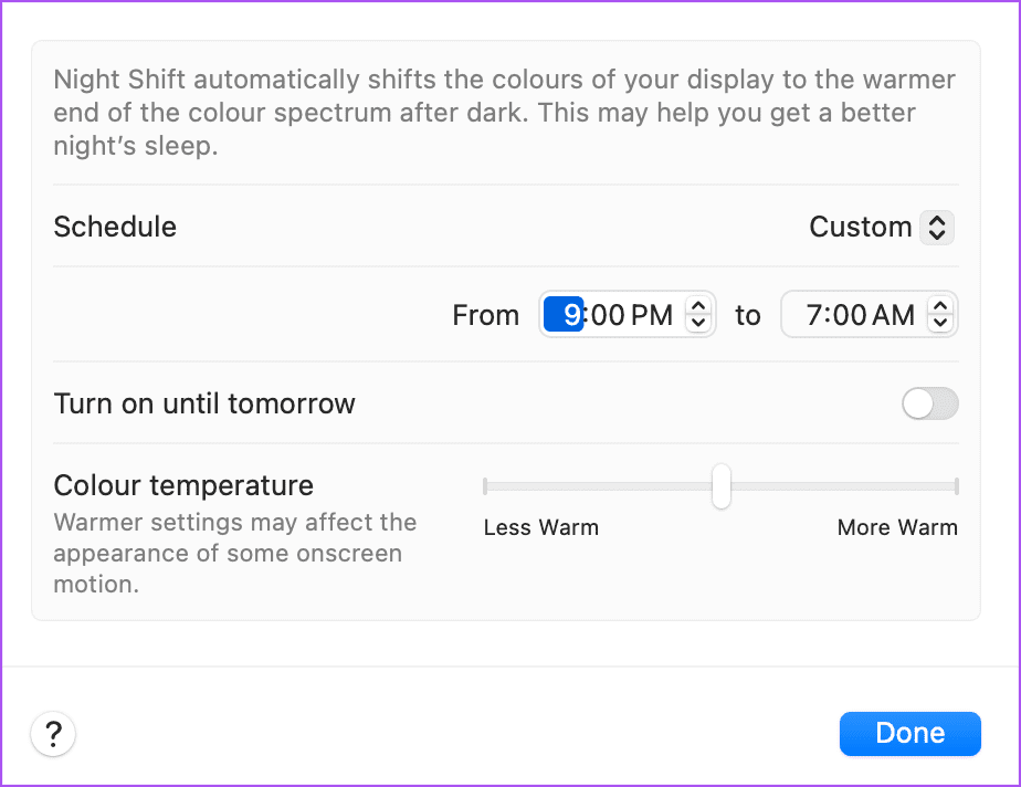 night shift settings Mac