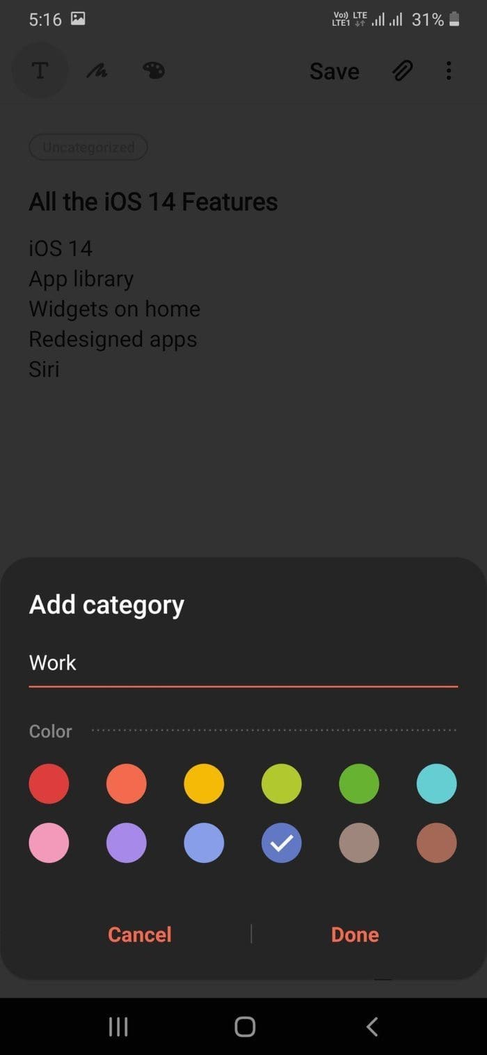 Notes category