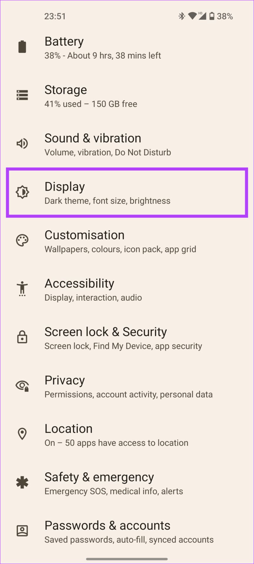 display settings