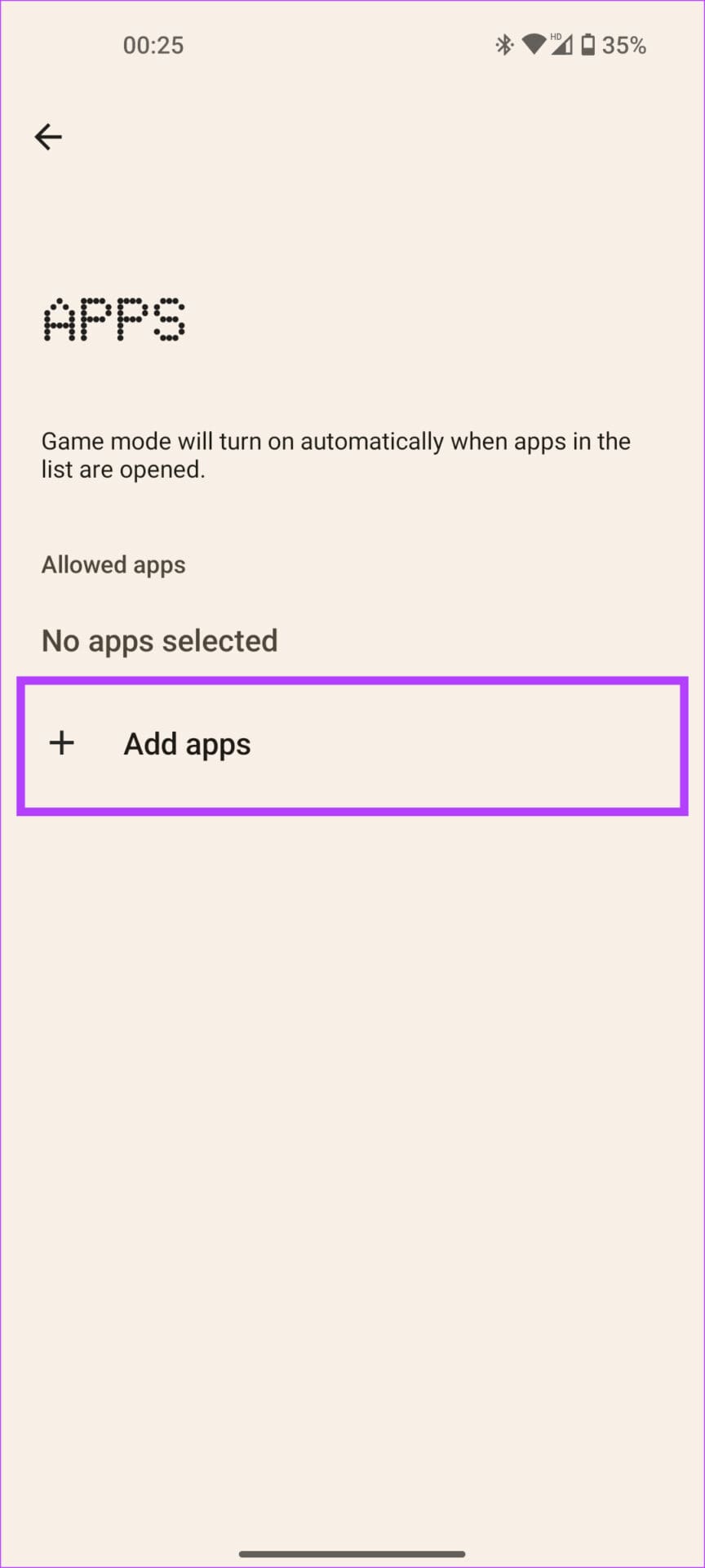 add apps to game mode
