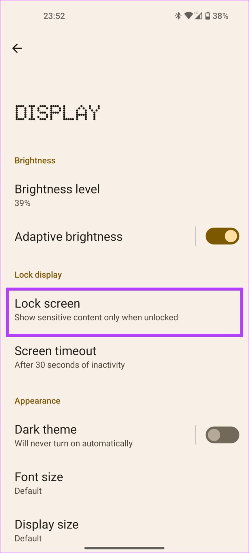 lock screen settings